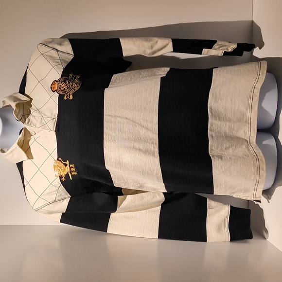 Polo Ralph Lauren vintage men's long sleeve polo shirt large black/white stripes - Picture 13 of 13